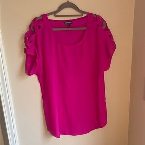 Express Pink Cut Out Short Sleeve Blouse